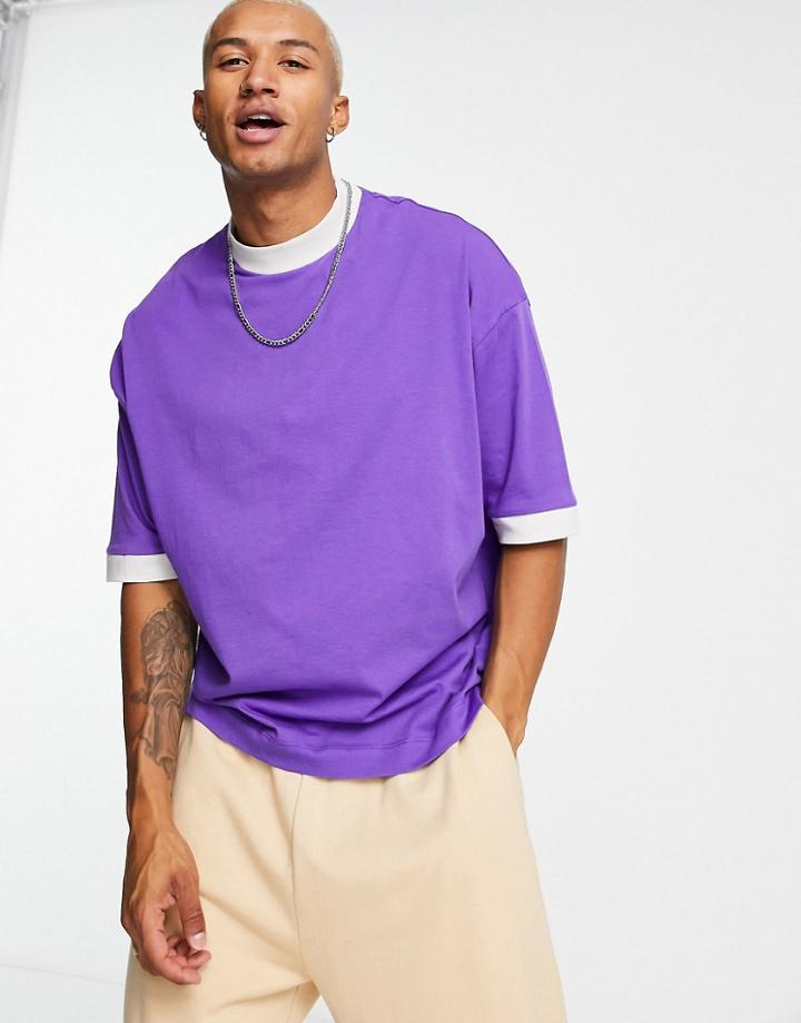 Asos Design Oversized T-shirt In Purple With Gray Contrast Ringer