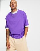 Asos Design Oversized T-shirt In Purple With Gray Contrast Ringer
