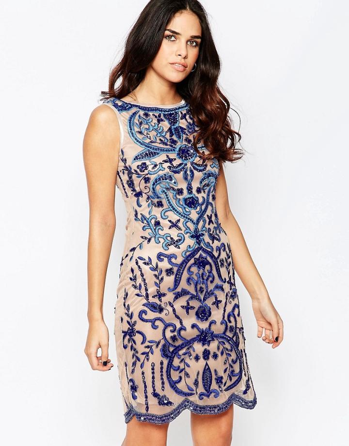 A Star Is Born Luxe Mesh Sequin Mini Dress - Blue