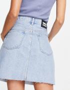 Dr Denim Echo High Rise Denim Skirt With Raw Hem In Light Wash Blue