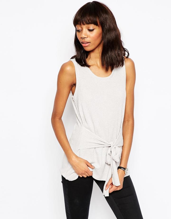 Asos Sleeveless Top With Wrap Detail - Oatmeal