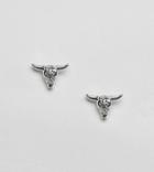 Sacred Hawk Ram Head Earring Studs - Silver