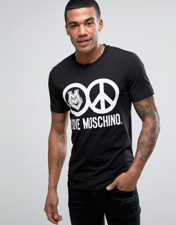 Love Moschino T-shirt With Logo Print In Slim Fit - Black