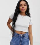 Asos Design Petite Short Sleeve Crop T-shirt With Contrast Stitch In White - White