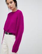 Asos Design Eco Boxy Sweater In Wide Fluffy Rib-purple