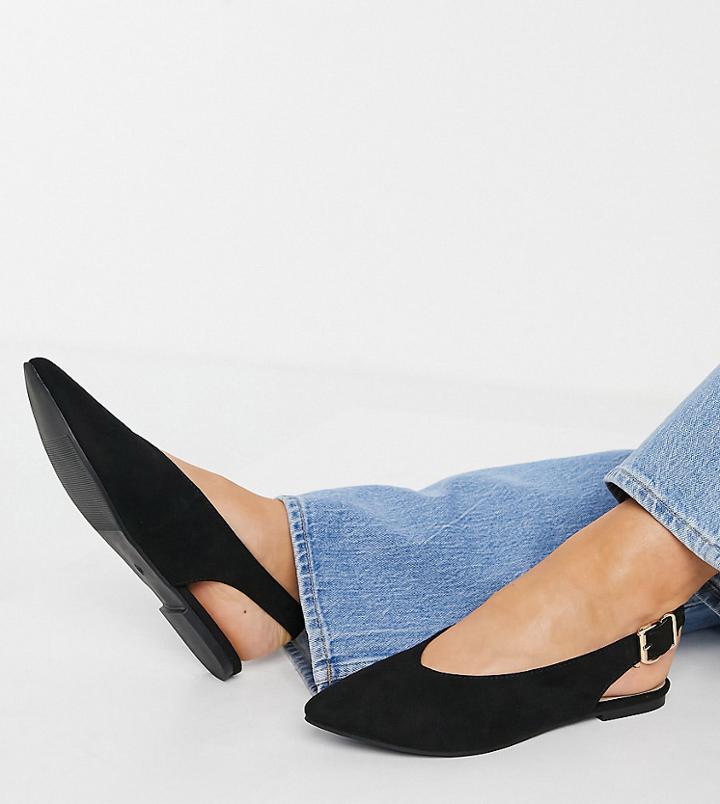 London Rebel Wide Fit Slingback Ballet Flats In Black