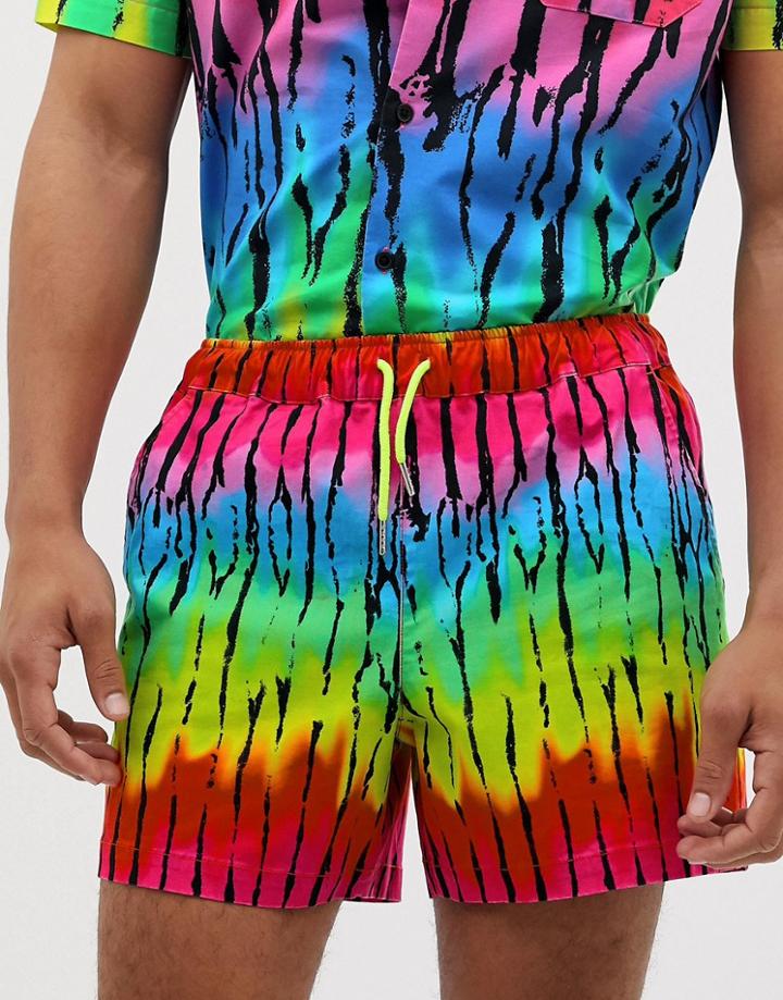 Asos Design Two-piece Slim Shorter Shorts In Bright Tie Dye Print-red
