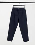 New Look Tapered Chino Pants With Pleat Detail In Navy