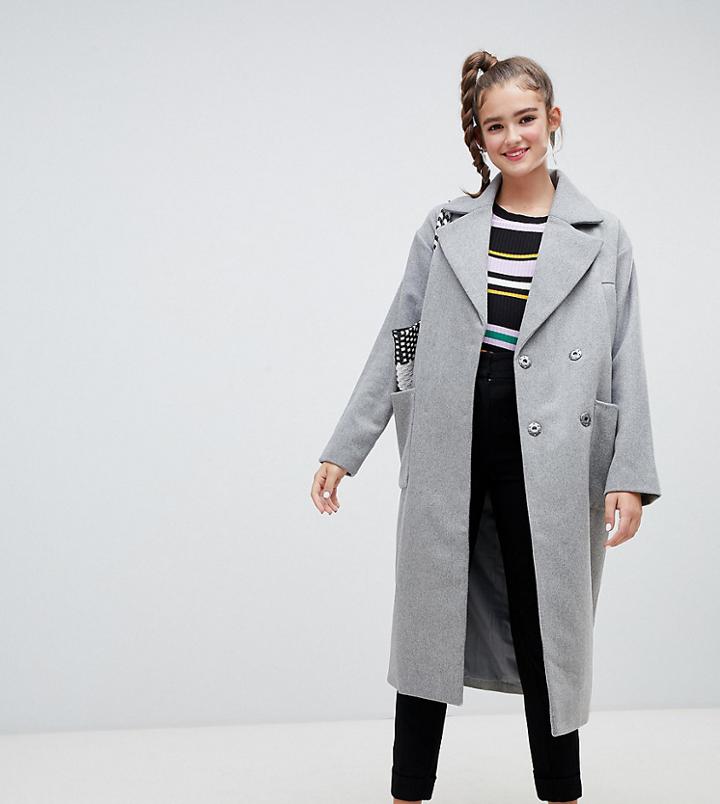 Monki Longline Recycled Wool Blend Coat In Gray - Gray