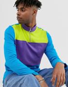 Asos Design Long Sleeve T-shirt With Turtle Zip Neck And Bright Color Block - Multi