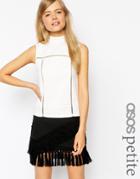 Asos Petite High Neck Top With 60's Flower Texture - White