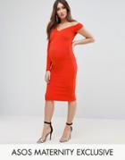 Asos Maternity One Long Sleeve Rib Dress - Orange