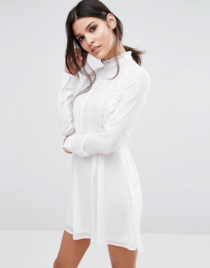 Unique 21 High Neck Pleat Detail Skater Dress - Cream