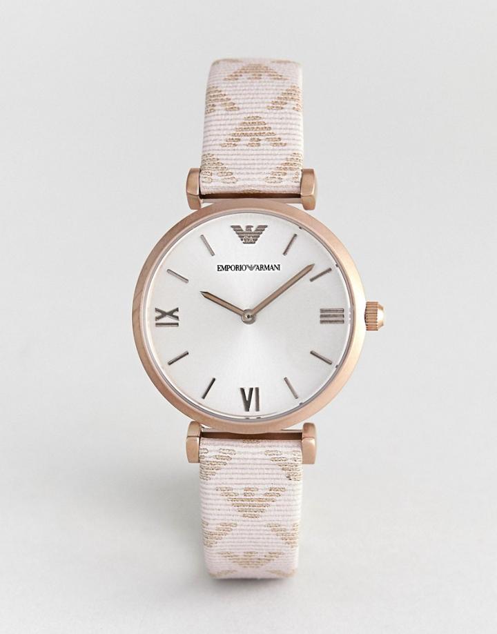 Emporio Armani Ar11126 Gianni T-bar Leather Watch With Logo Strap - Pink