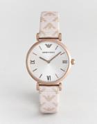 Emporio Armani Ar11126 Gianni T-bar Leather Watch With Logo Strap - Pink