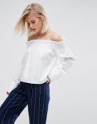 Pull & Bear Wide Sleeve Off The Shoulder Top - White