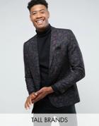 Harry Brown Tall Khaki Flocked Floral Slim Fit Jacket - Black