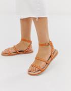 Asos Design Juliette Premium Leather Studded Espadrilles In Orange