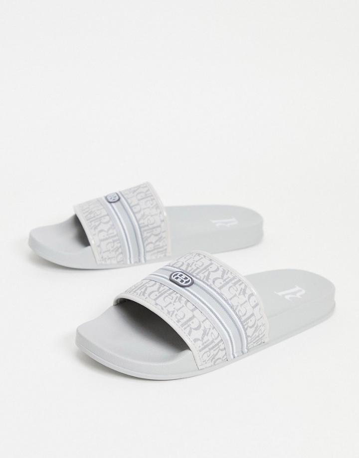 River Island Monogrammed Slides In Gray
