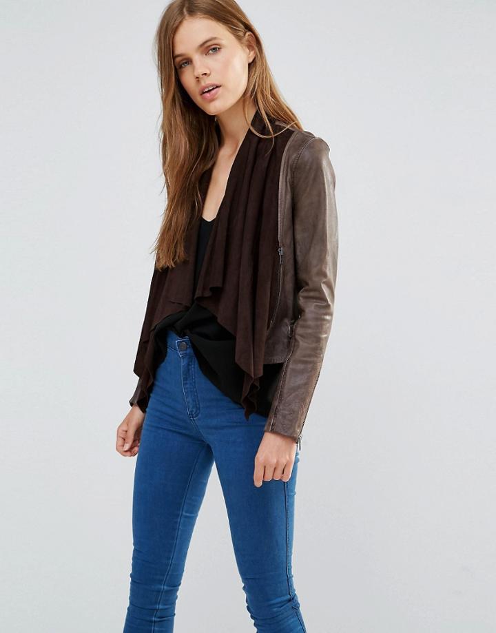 Muubaa Ranger Drape Front Biker Jacket - Bitter Chocolate