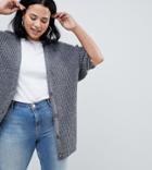 Asos Design Curve Oversize Cardigan In Chunky Rib With Buttons - Gray