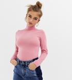 Collusion Petite Long Sleeve Roll Neck Top - Pink