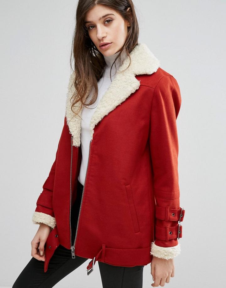Native Youth Wool Sherpa Shearling Jacket - Navy