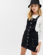 Brave Soul Joan Overall Dress With Button Front - Black