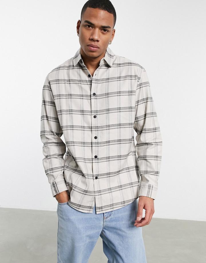 Pull & Bear Checked Shirt In Beige-neutral