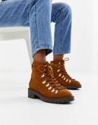 New Look Lace Detail Chunky Flat Hiker Boots In Tan