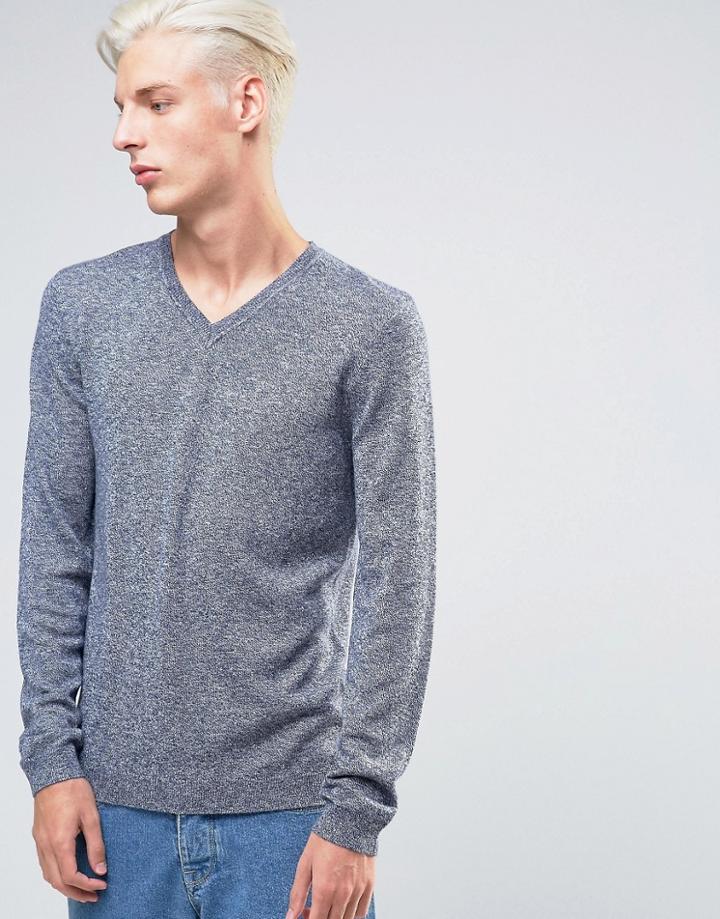 Asos Merino V Neck In Blue - Blue