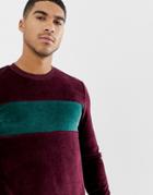 Asos Design Muscle Sweatshirt With Velour Color Blocking In Burgundy-red