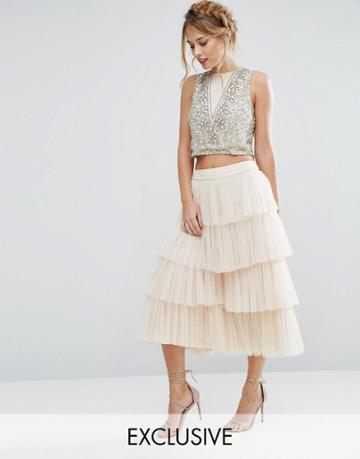 Lace & Beads Tiered Tulle Culottes - Pink