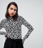 River Island High Neck Sweater In Leopard Print - Multi