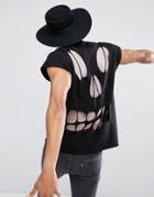 Asos Halloween Oversized Sleeveless T-shirt With Skull Cut Out Back In Black - Black