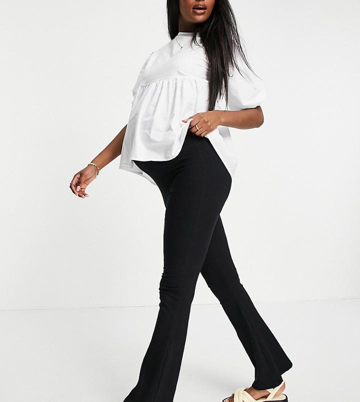 Asos Design Maternity Over The Bump Rib Kick Flare Pant In Black