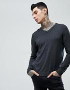 Asos Cotton V-neck Sweater In Charcoal - Gray