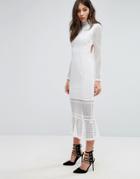 Prettylittlething Lace High Neck Midi Dress - White