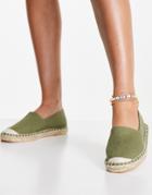 South Beach Khaki Canvas Flat Espadrilles-green