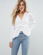 Asos Smock Blouse With Lace And Ruffle Detail - White