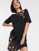 Asos Design Embroidered T Shirt Mini Dress