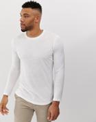 Asos Design Longline Long Sleeve T-shirt In Linen Mix - White