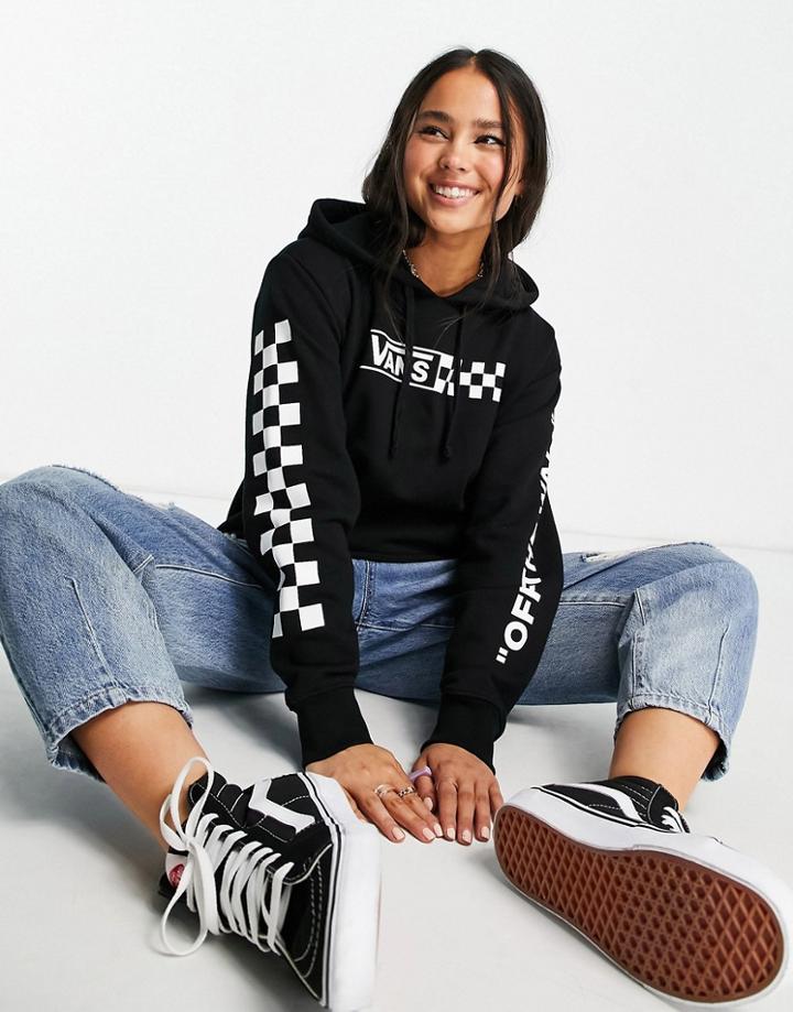 Vans Super Fun Bf Checkerboard Sleeve Hoodie In Black