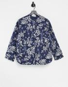 Mango Quilted Jacket In Blue Floral-blues