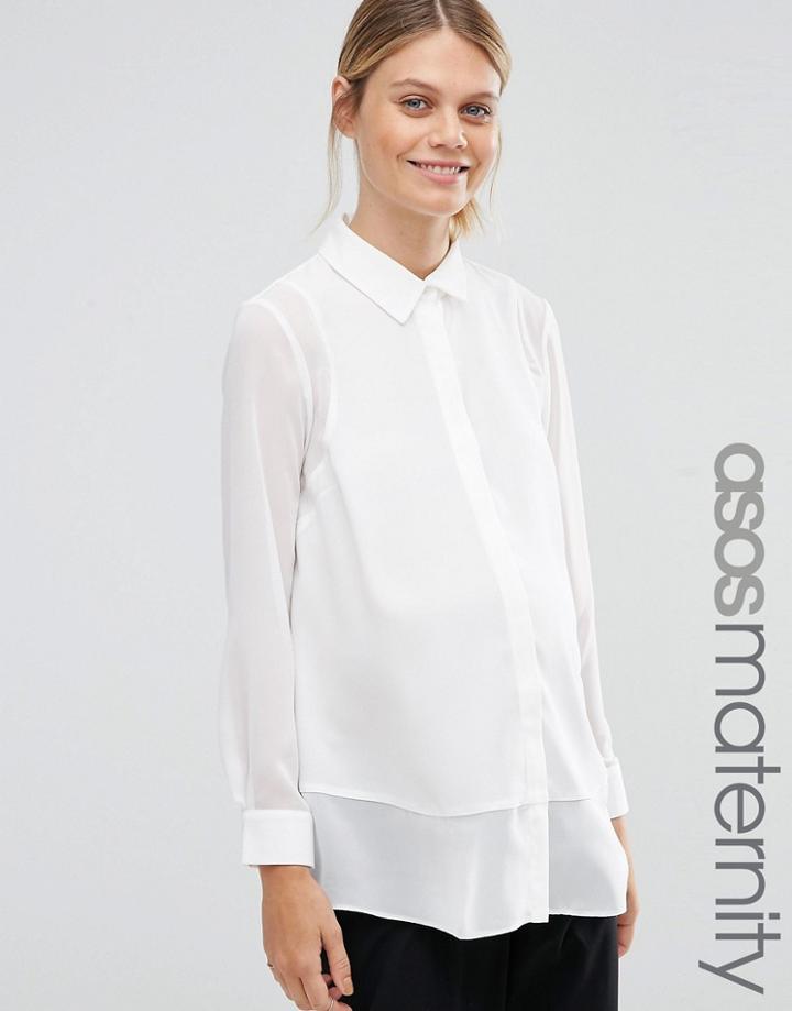 Asos Maternity Sheer And Solid Crepe Blouse - White