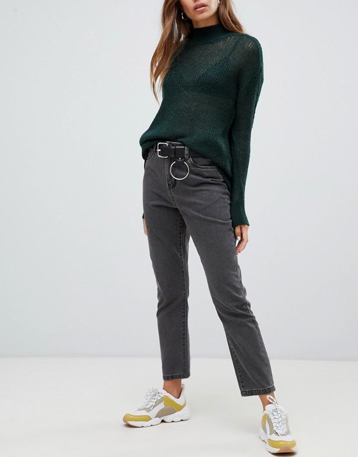 Noisy May Ankle Grazer Mom Jean - Black