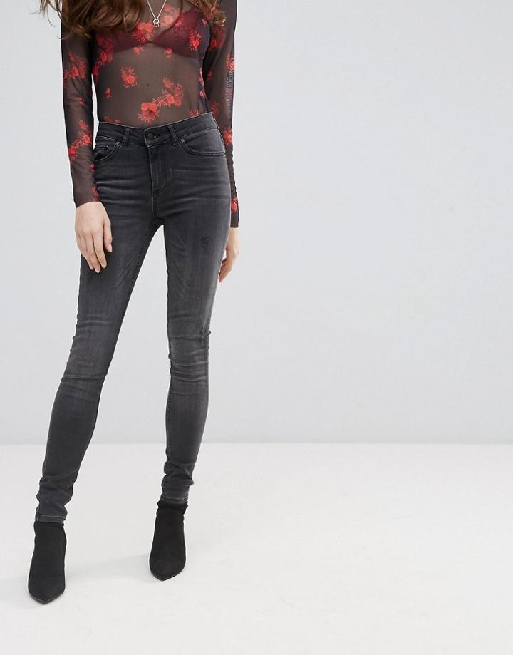 Pieces Skinny Jean With Acid Wash Black - Black