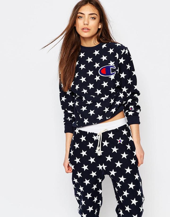 Champion Oversized Boyfriend Sweatshirt In All Over Star Print - Navy