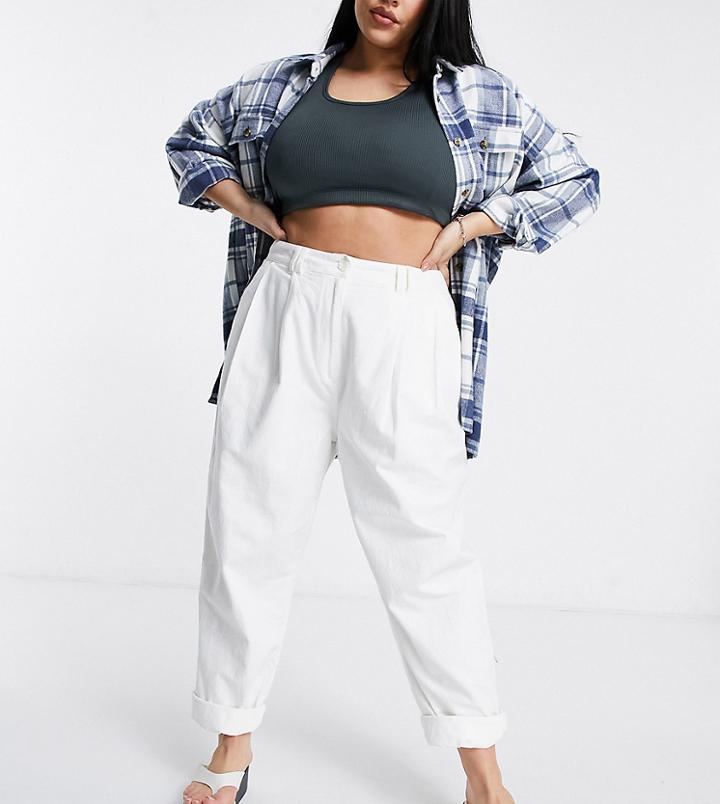 Asos Design Curve Ovoid Pleat Front Peg Pants In Textured Ecru-white