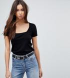 Asos Tall T-shirt With Square Neck In Fancy Rib - Black